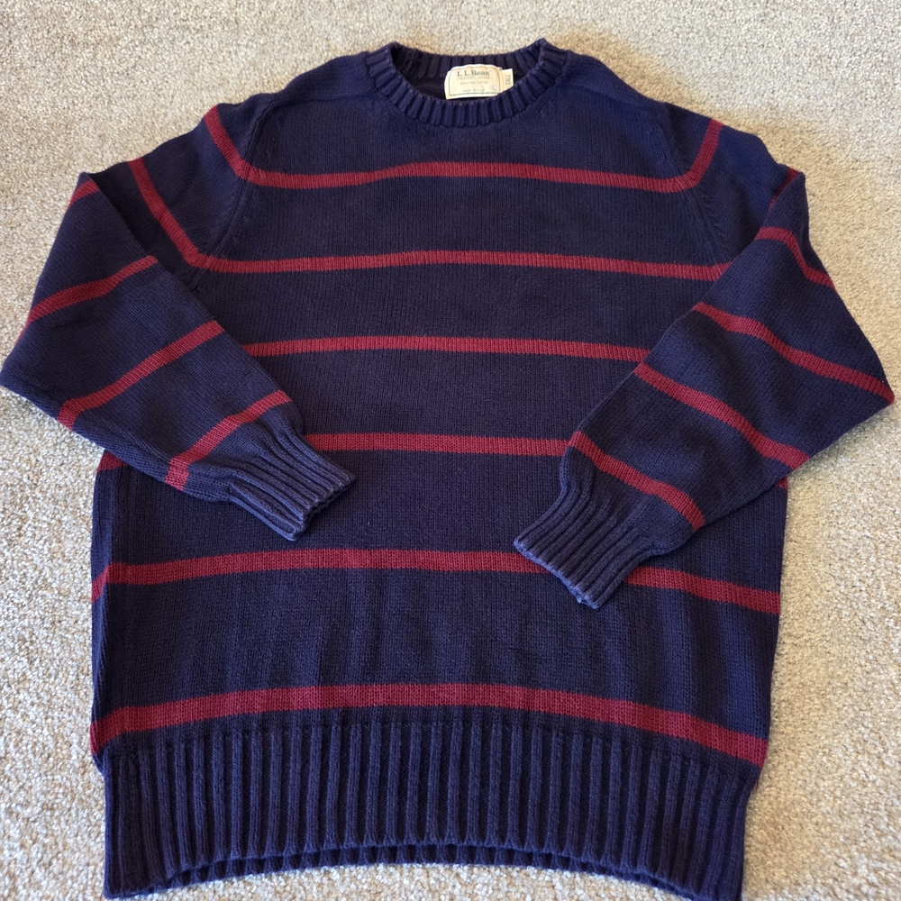 SOLD!!!! Mens Vintage L.L. Bean Striped Sweater LARGE Crewneck Navy Blue Red USA
